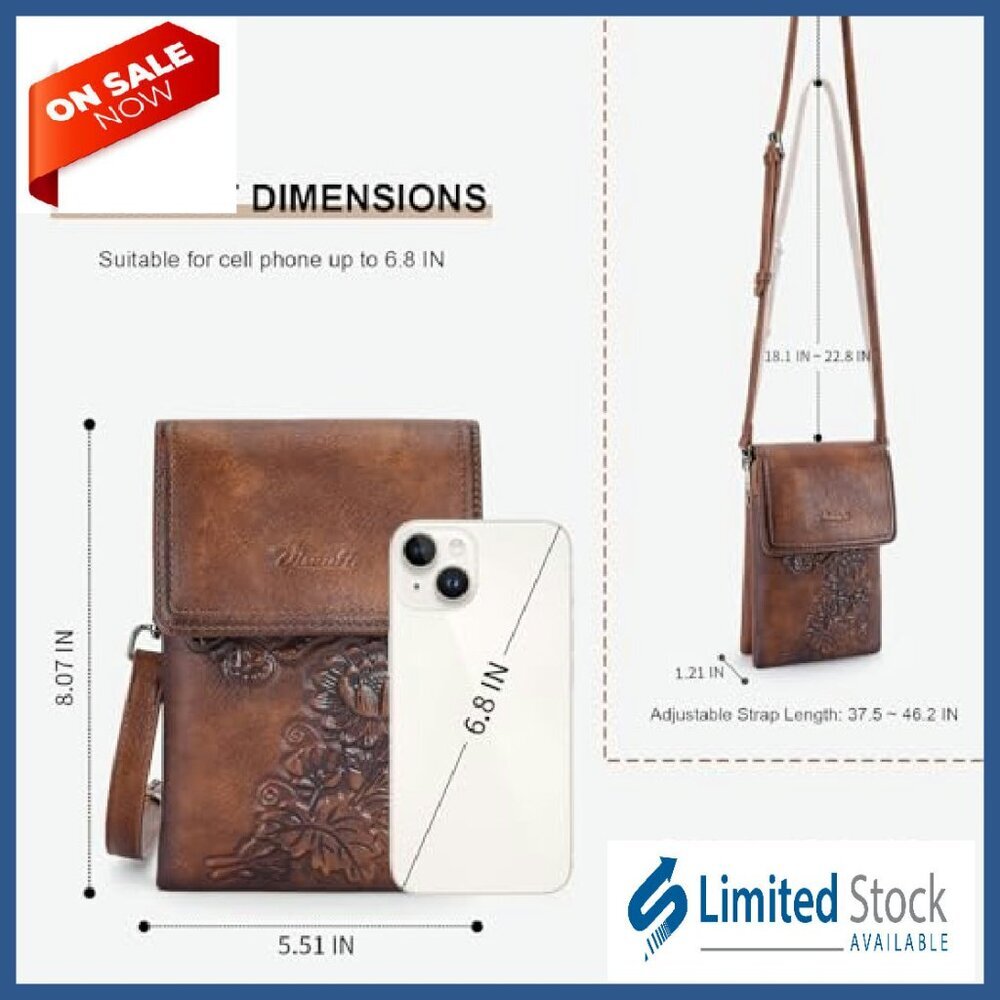 Small Vegan Leather Crossbody Phone Bag with Embossed Flower Design - Picture 5 of 8